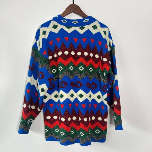 Adina Vintage Sweater Womens Large Colorful Aztec Dopamine Maximalist Cabincore - Picture 2 of 9